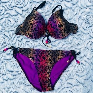Colorful Animal Print Push Up Bikini Set